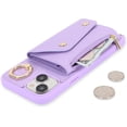 thumbnail image 3 of for iPhone 14 Plus Case with Card Holder and Strap - Zipper Pocket,Crossbody Lanyard Strap,Credit Card Holder,Stand Ring,Cute Phone Wallet Case for Women(Purple,6.7 Inch), 3 of 16