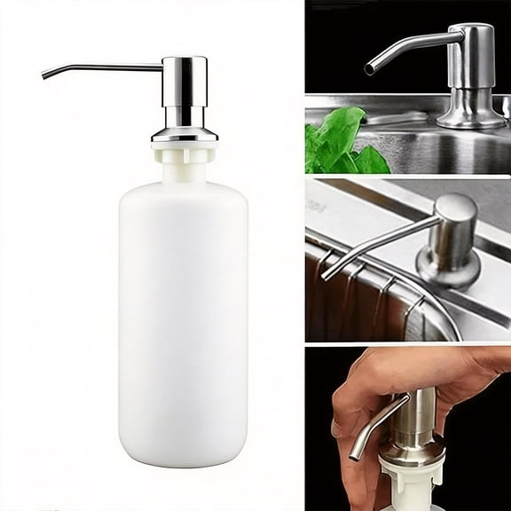 Built-in Kitchen Sink Soap Dispenser 17 oz 500ml Modern Countertop Liquid Dish Soap Pump Brushed Nickel Stainless Steel 360° Rotating