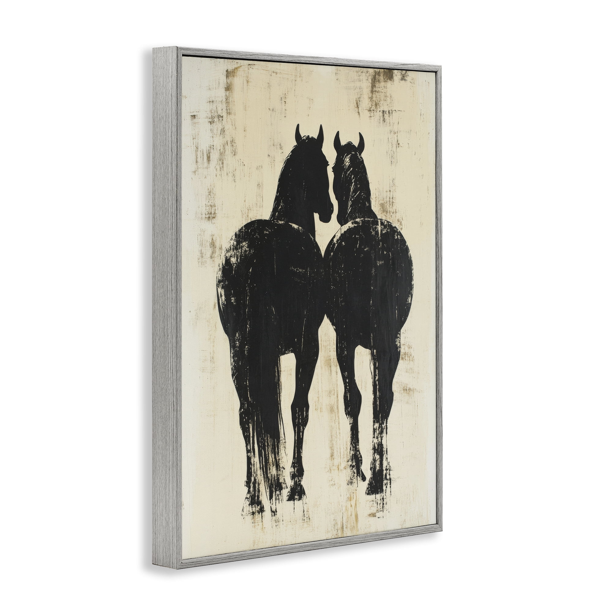 Stupell Industries Twin Horses Facing Away Gray Framed Giclee Art, design by Petal Prints Design