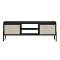 thumbnail image 3 of Boho 72" Tv Stand for up to 80" Tv's Wood Legs and Rattan 2 Door-Nero Black, 3 of 7