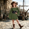 thumbnail image 6 of Kids Girls Pirate Dress Off Shoulder Girls Medieval Dress with Corset Belt Flowy Girls Fairy Costume, 6 of 8