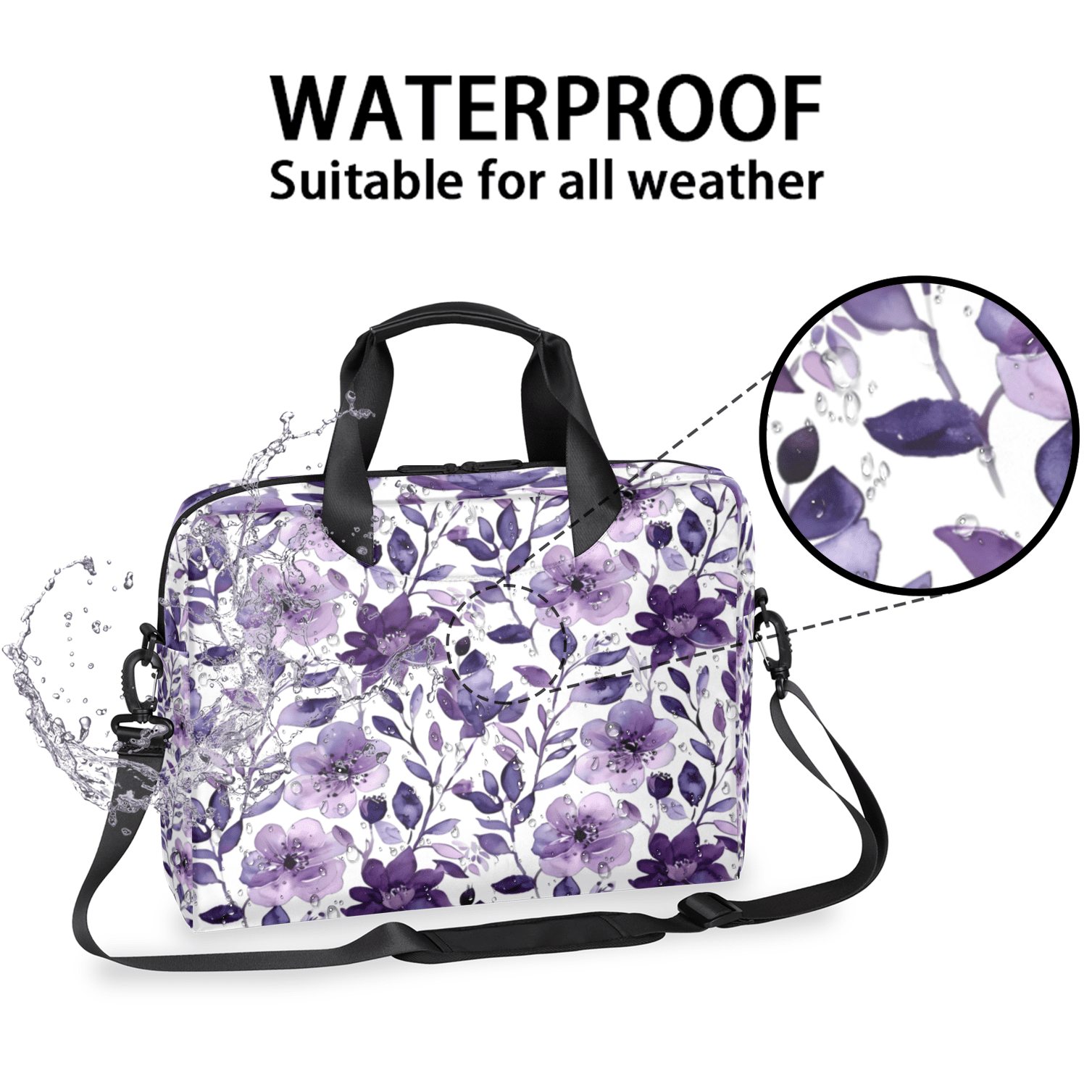 Herdesigns Flower Purple Laptop Bag for Women Men, Computer Case Briefcase Messenger Bags, 15-15.6 inch Laptop Sleeve Shoulder Bag