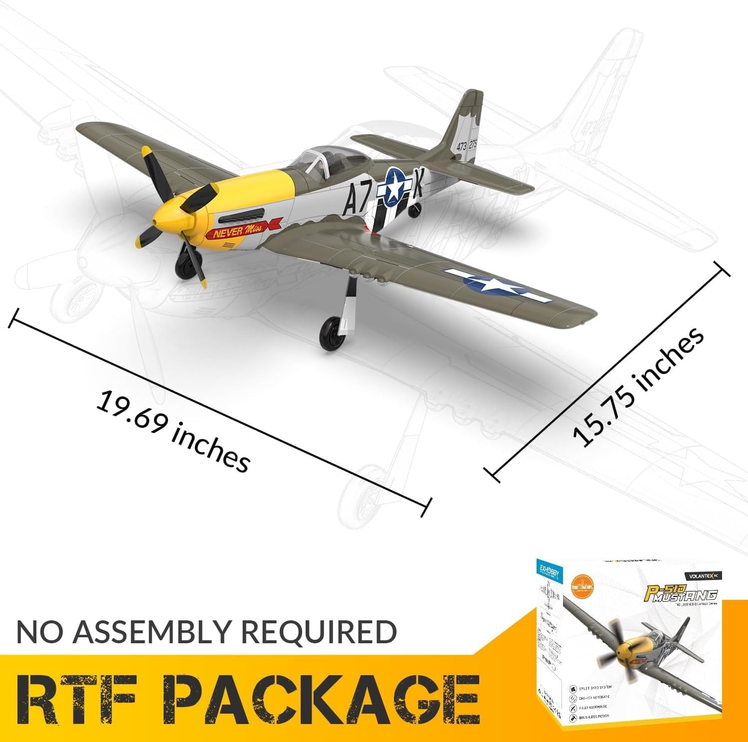 Volantex P51D Mustang RC Plane 2.4G 4CH RC Aircraft Aerobatics RTF Glider For Age 8+ &Adults