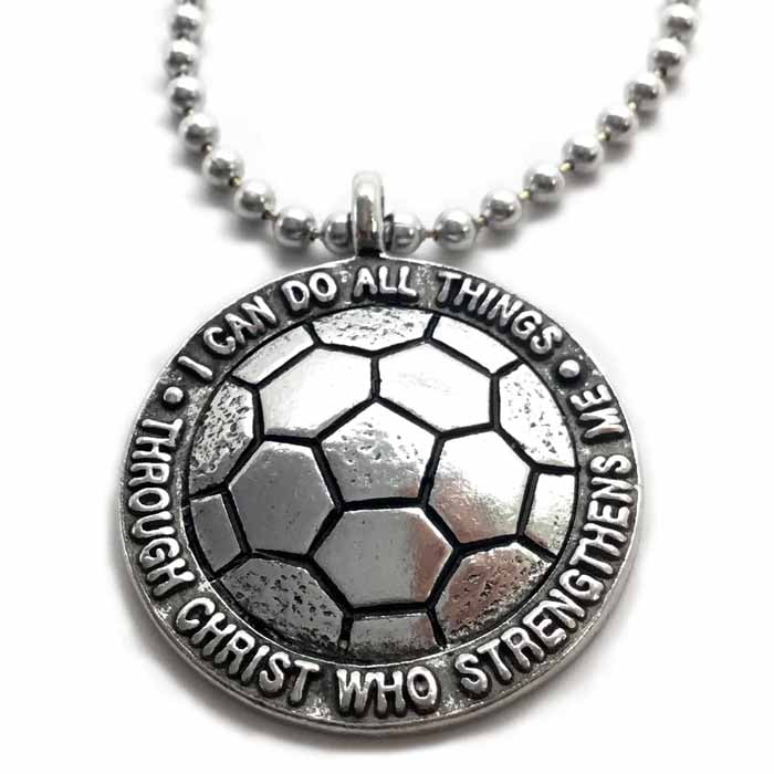 Soccer Ball Necklace (speight) Lead Free Pewter Antique Silver Finish 30 Inch Ball Chain