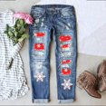thumbnail image 1 of WILLBEST Pantalons pour Femmes Jeans de Noël Imprimé Flocon de Neige Taille Mi-Haute Jambe Droite Extensible, 1 of 6