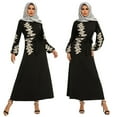 thumbnail image 2 of GENEMA Women Muslim Puff Long Sleeve Flared Maxi Dress Beading Floral Lace Applique Belted High Waist Robe Elegant Dubai Abaya Turkey Hijab Kaftan Islamic Clothing, 2 of 19