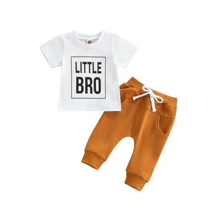 

Sunisery Infant Baby Boys 2Pcs Outfits Letter Print Round Neck Short Sleeve T-Shirt + Long Pants Brother Matching Sets White Brown 1 6-12 Months