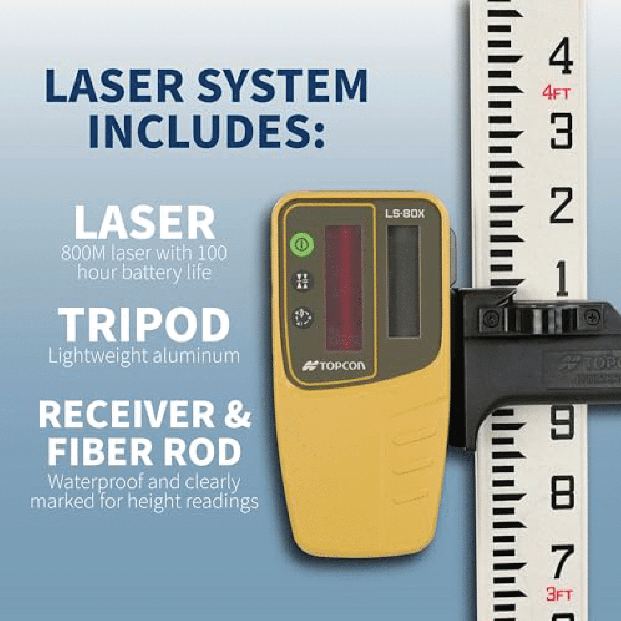 Topcon RL-H5A Self-Leveling Laser PS.DB Kit with LS-80L Receiver, Measuring Rod 10ths and Tripod - 1035258-01 (uses Alkaline Batteries)