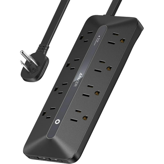 Anker Flat Plug Power Strip, 12-in-1 USB-C Power Strip with 8 AC Outlets, 2 USB-C, 2 USB-A Ports, 5 feet Extension Cord, 35W Max