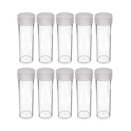 (10) Edgar Marcus Brand Round Clear Plastic (Nickel) Size Coin Storage Tube Holders with Screw on Lid