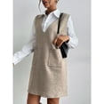 thumbnail image 5 of OYOANGLE Women's Knitted V Neck Sleeveless Short Sweater Dress Khaki XS, 5 of 6