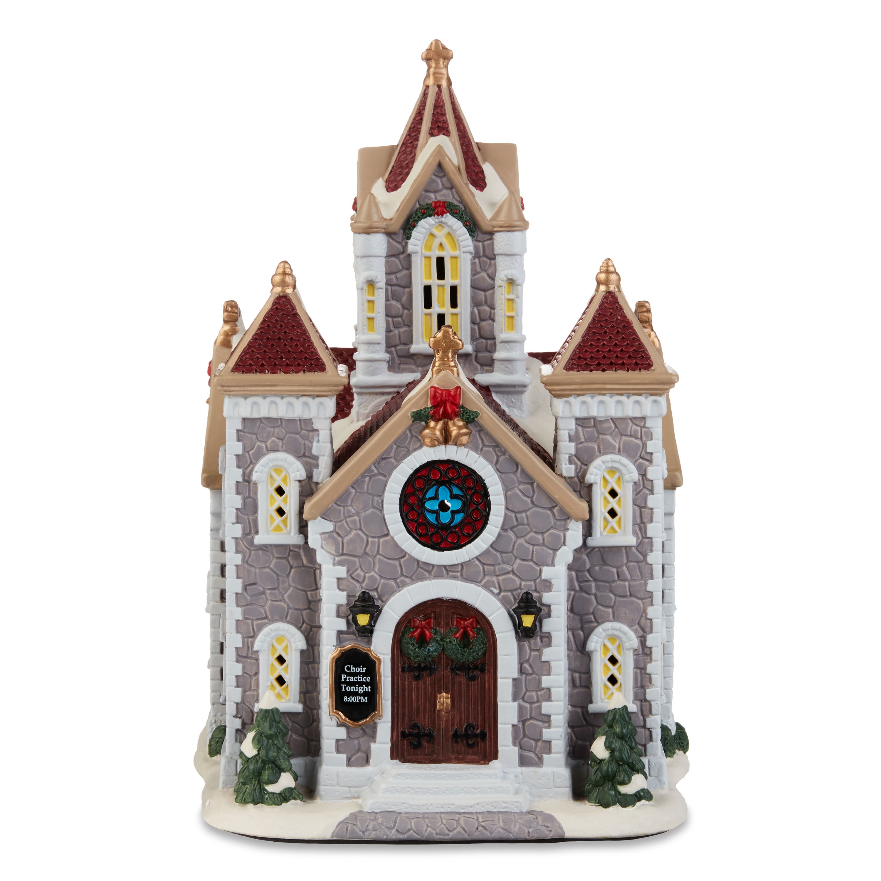 Holiday Time Indoor Decoration Multi-Color Village Cathedral, 7.25" X 8.5" X 10.625"H
