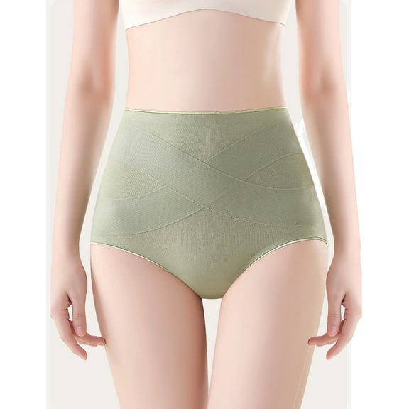 Arnsht Women's High Waisted Cotton Underwear Tummy Control Panties Stretch Full Coverage Solid Color Briefs Green L