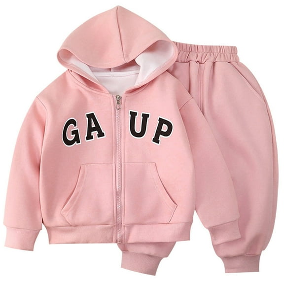SGMVNU 2 Piece Sweatshirt Outfit for Girls Boy Solid Color Zipper Hoodie and Sweatpants Outfits Fall Winter Toddler Sweatsuit, Size 0-6 Months, Pink