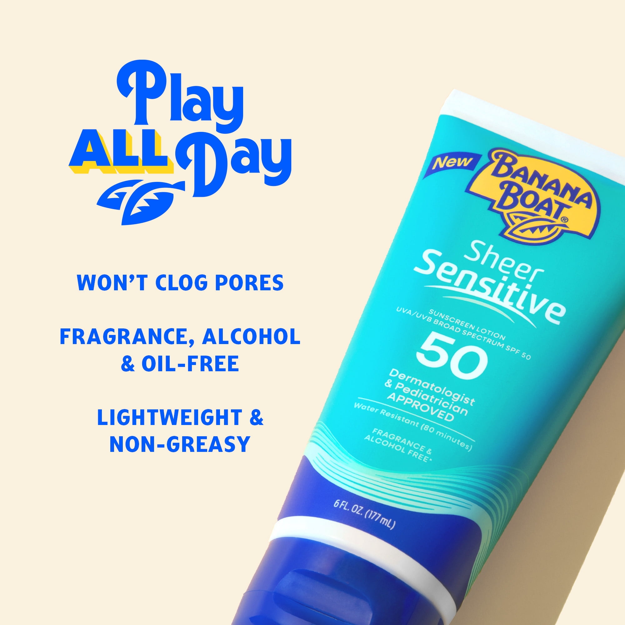 Banana Boat Sheer Sensitive, Sunscreen Lotion SPF 50, Sunblock for Kids & Adults, 6 Fl Oz