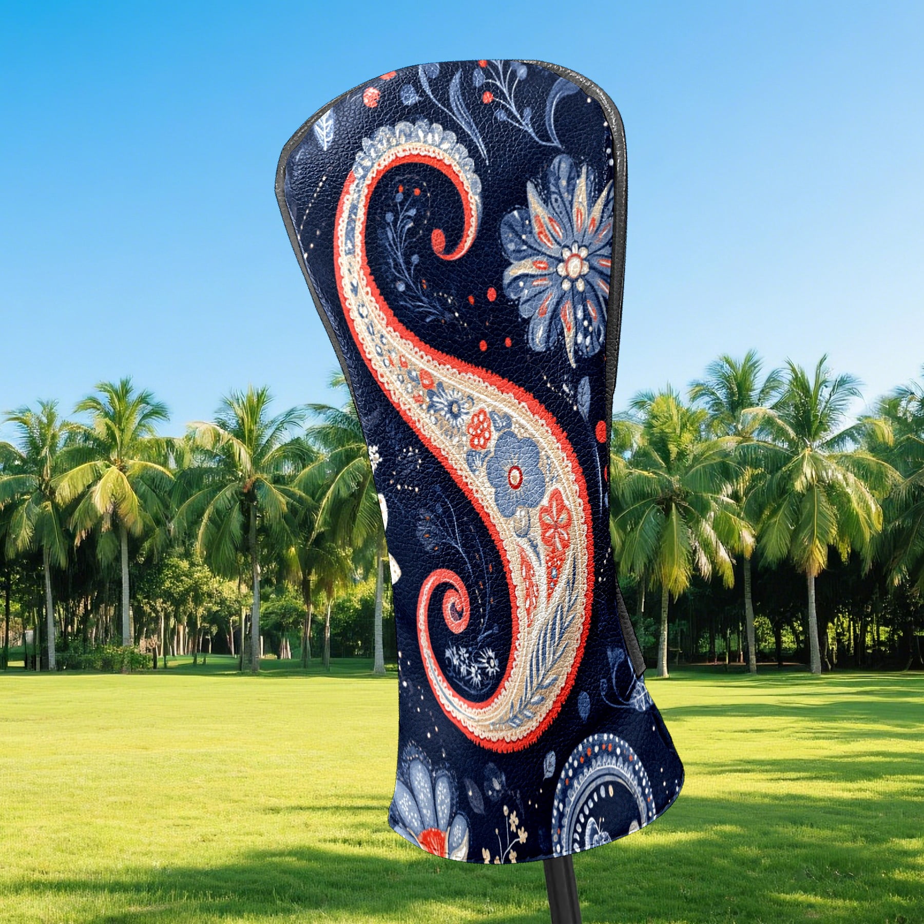 Golf Club Covers PU Leather Waterproof Head Covers for Fairway Woods Hybrids Paisley Pattern