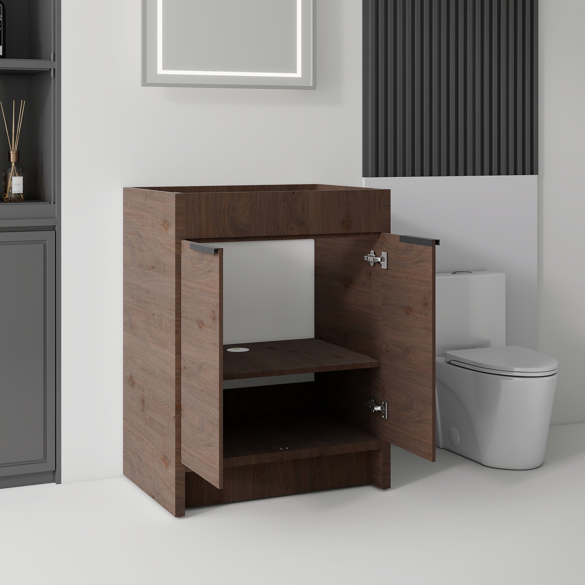 Leumius 24" Bathroom Vanity Cabinet with Soft-Close Double Doors,Freestanding Bathroom Vanity,Spacious Interior Storage,Cabinet Only,Brown