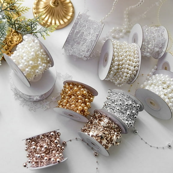 Yoyauz Christmas Tree Beads Beaded Garland Strand Plastic Pearls Beads Garland Crystal Bead Roll Diamond star pearl for Christmas and Holiday Decorations
