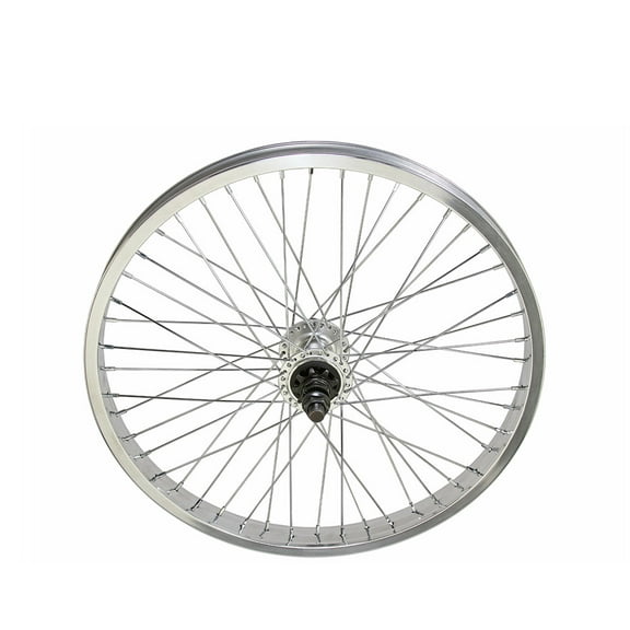 Bike 20 x 34mm Alloy Rear Wheel 9T Driver 48 Spoke 14GSS/Silver 14mm Axle Sealed Bearing Double Wall Silver