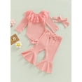 thumbnail image 2 of Baby Girl 3Pcs Fall Outfits Long Sleeve Lace Collar Romper + Bow Flare Pants + Headband Set, 2 of 9