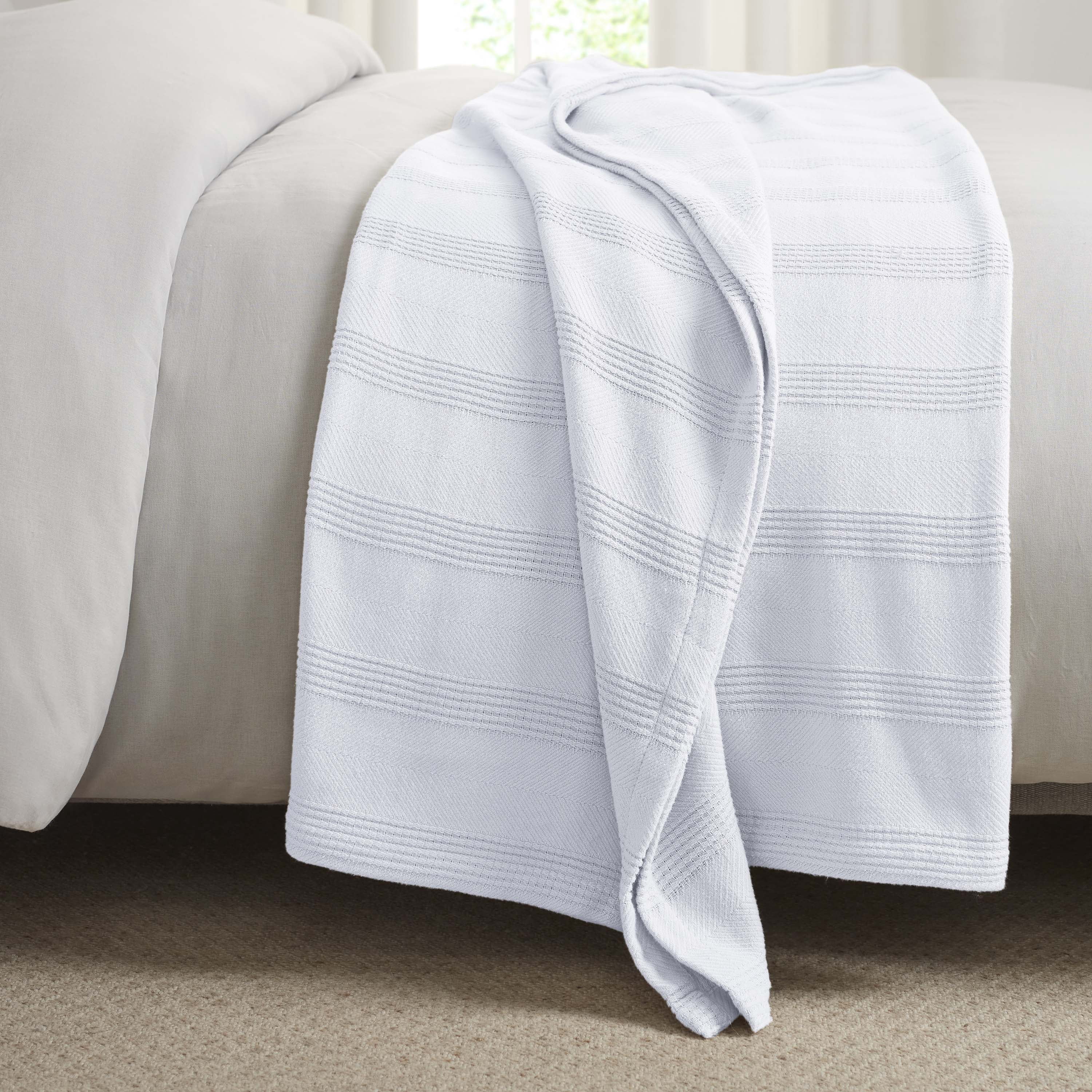 Lightweight Breathable 100% Cotton Knit Blanket – All-Season Bed Blanket – Twin Size – White