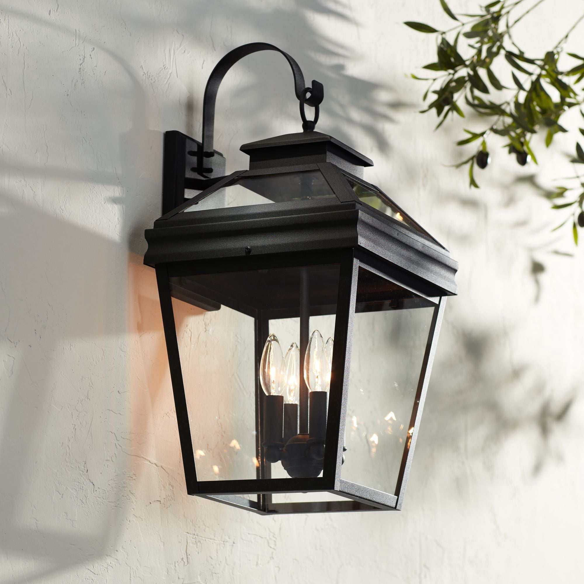 John Timberland Stratton Street Mission Outdoor Wall Light Fixture Textured Black Lantern 22" Clear Glass for Post Exterior Barn Deck House Porch Yard