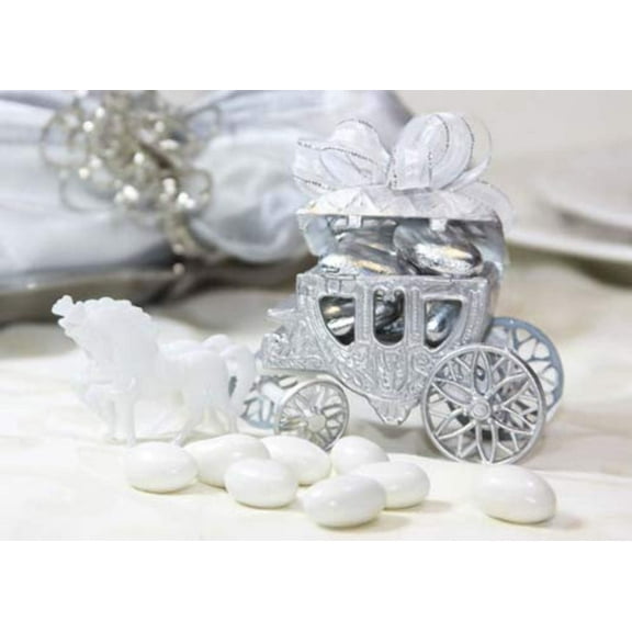 Plastic Carriage Favor with Horse- Silver (12 Pieces)