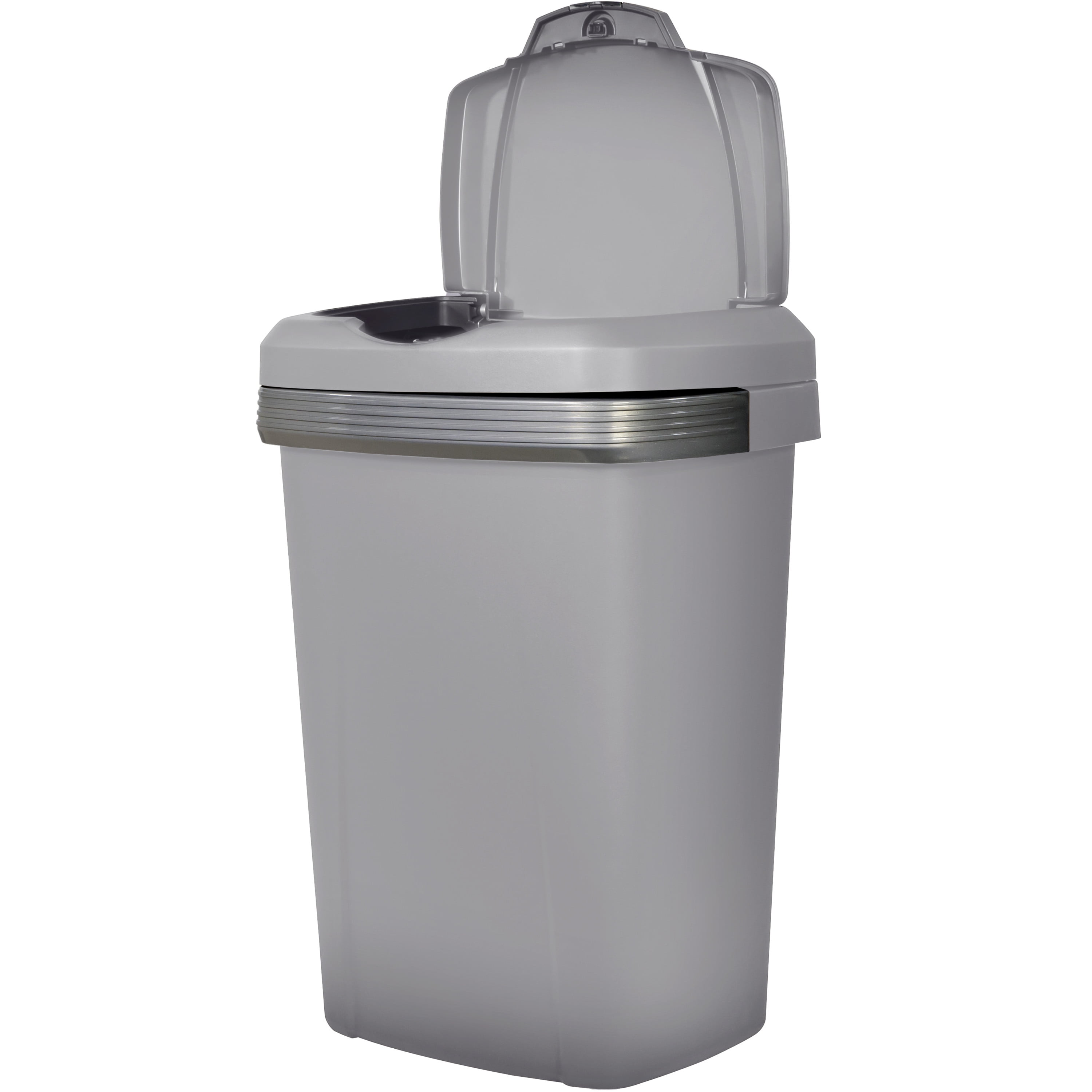 Hefty Kitchen Trash Can, 12.1 Gallon Plastic Touch Top Garbage Bin with Push Button Lid, Gray