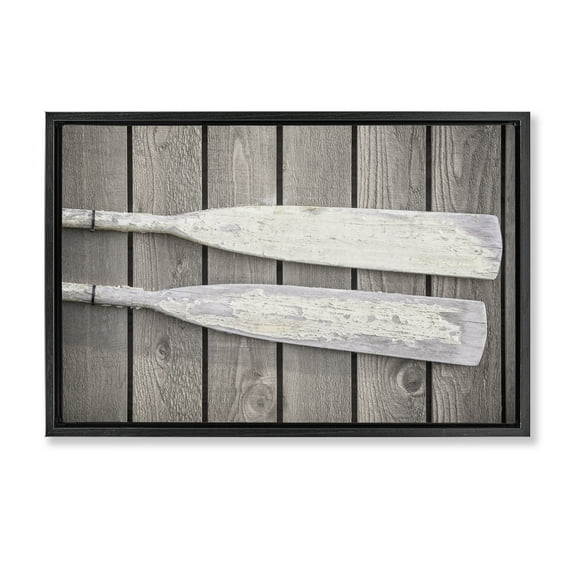 Stupell Industries Rustic Oars Pair Nautical & Beach Photography Black Floater Framed Canvas Art Print Wall Art, 25 x 17