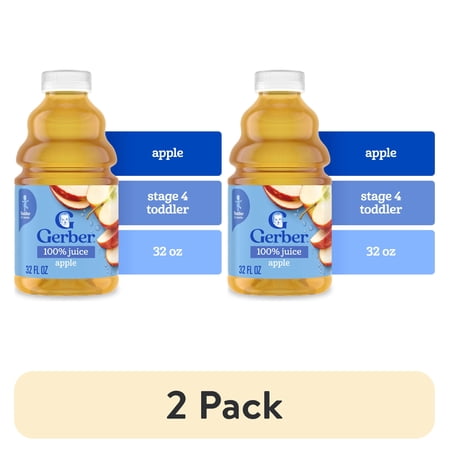 (2 pack) Gerber Apple Juice Fruit Juice, 32 fl oz Bottle