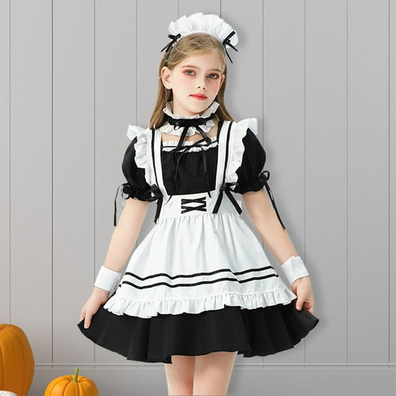 EnJoCho Kids Girls German Be𝖾r Festival Dress 𝖮ktoberfest Dress Short Sleeve Maid Cos-play Halloween Par𝗍y Outfit for Girls Kids