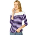 thumbnail image 1 of CamiseDe ManLarPaMujer bloque de colorrayas triple color simple PúrpuS, 1 of 6
