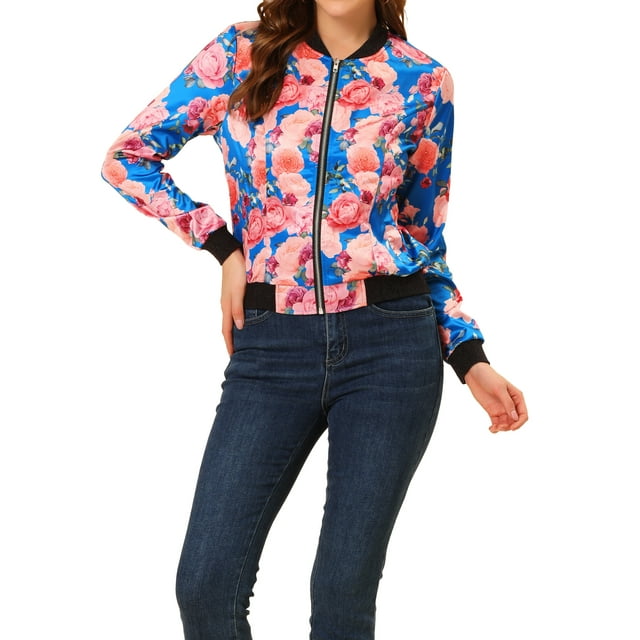 INSPIRE CHIC Blouson Bomber pour Femme Coupe Ajustée Léger à Fermeture Éclair TP Bleu Lac