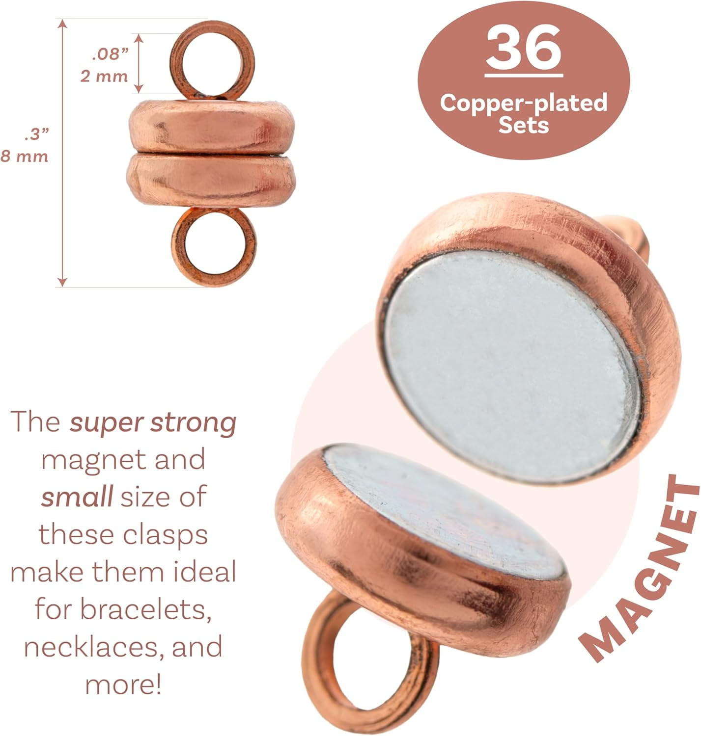The Beadsmith Copper-Plated Magnetic Clasps – Brass Jewelry Findings, 6 x 4.5 mm, 36 Set