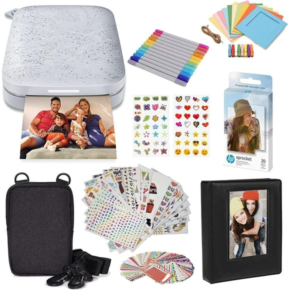 HP Sprocket Portable 2x3 Instant Color Photo Printer (Luna Pearl) Starter Bundle