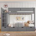 thumbnail image 4 of Luckynote Twin over Twin Bunk Bed, with 4 Storage Drawers and Built-in Wardrobe, Solid Wood Space Saving Frame with Full-Length Guardrails, for Shared Spaces, Beige Gray, 4 of 15