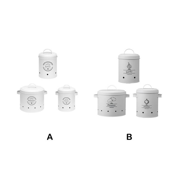 ziyahi Pack of 3 Potato Bin Carbon Steel Kitchen Canister Garlic Containers with Lid Potatoes Countertop Organizer Restaurant Type A