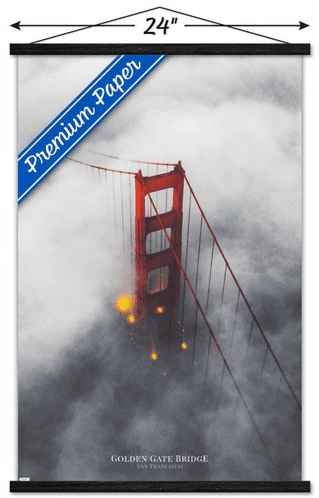 San Francisco - Foggy Bridge Wall Poster with Wooden Magnetic Frame, 22.375" x 34"