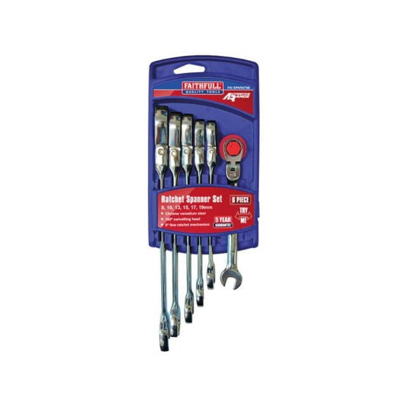 Faithfull - Ratchet Combination Spanner Flex Head Set, 6 Piece