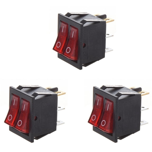 3X Red Light Illuminated 6 Pin Dual SPST ON/OFF Boat Rocker Switch AC 15A/250V 20A/125V,3 x Rocker Switch,As shown