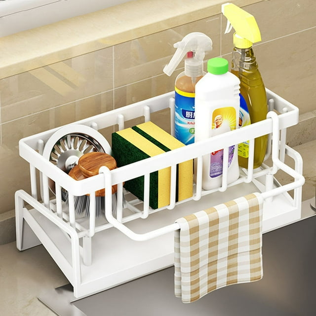 Drain Rack Sponge Holder for Kitchen Organizer Self-Drain Design with Soap Dispenser Efficient Countertop Storage Solution for Sponges and Brushes