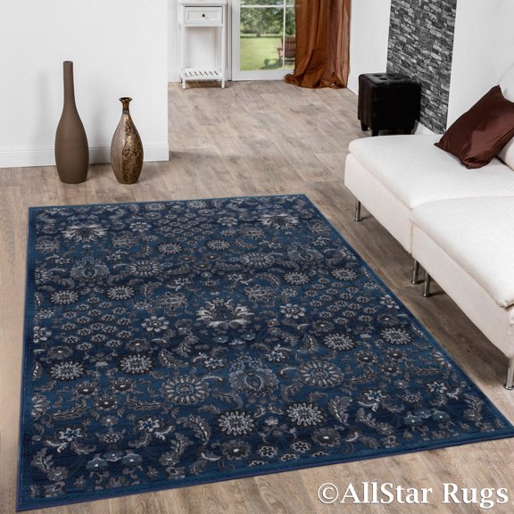 Blue Allstar Floral Vintage Design Area Rug (5' 0" x 7' 0")