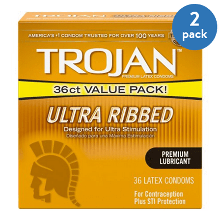 (2 Pack) Trojan Ultra Ribbed Lubricated Latex Condoms - 36 (Best Lube For Non Latex Condoms)