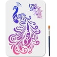 thumbnail image 1 of Plantillas de mandalas de pavo real, plantillas de plástico reutilizables de 11,7 x 8,3 pulgadas con diseño de plumas de pavo real y pincel., 1 of 9
