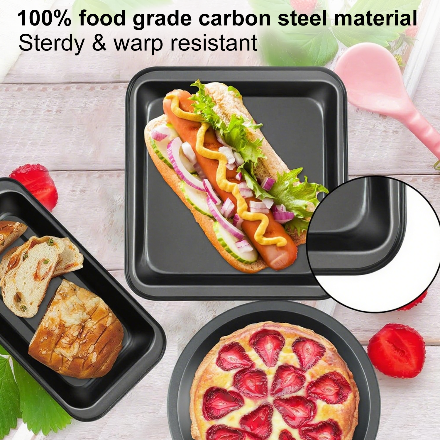 SPORTS JOY 6 Piece Baking Pans Sets for Kitchen,Stackable Nonstick Baking Pans,Carbon Steel Baking Pans Set with Cookie Sheet,Loaf Pan,Square Cake Pan,2 Pizza Pans,Muffin Pan, Dishwasher Safe