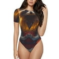 thumbnail image 2 of Uemuo Sunset Flower Meditating Raccoon Pattern Women's One Piece Short Sleeve Swimsuit Rash Guard Surfing Modest Quick-drying Swimsuit Beach Essentials-Small, 2 of 9