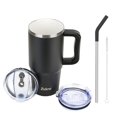 thumbnail image 1 of Zukro - Vaso de cer&aacute;mica forrado de 24 onzas con mango y pajita, sin sabor a metal, taza de caf&eacute; aislada de acero inoxidable con tapas a prueba de derrames para el hogar/oficina,, 1 of 9
