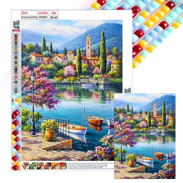 Con Cuentas Cuadradas 5D DIY Kit Paisaje Junto Al Lago Del 30x40cm