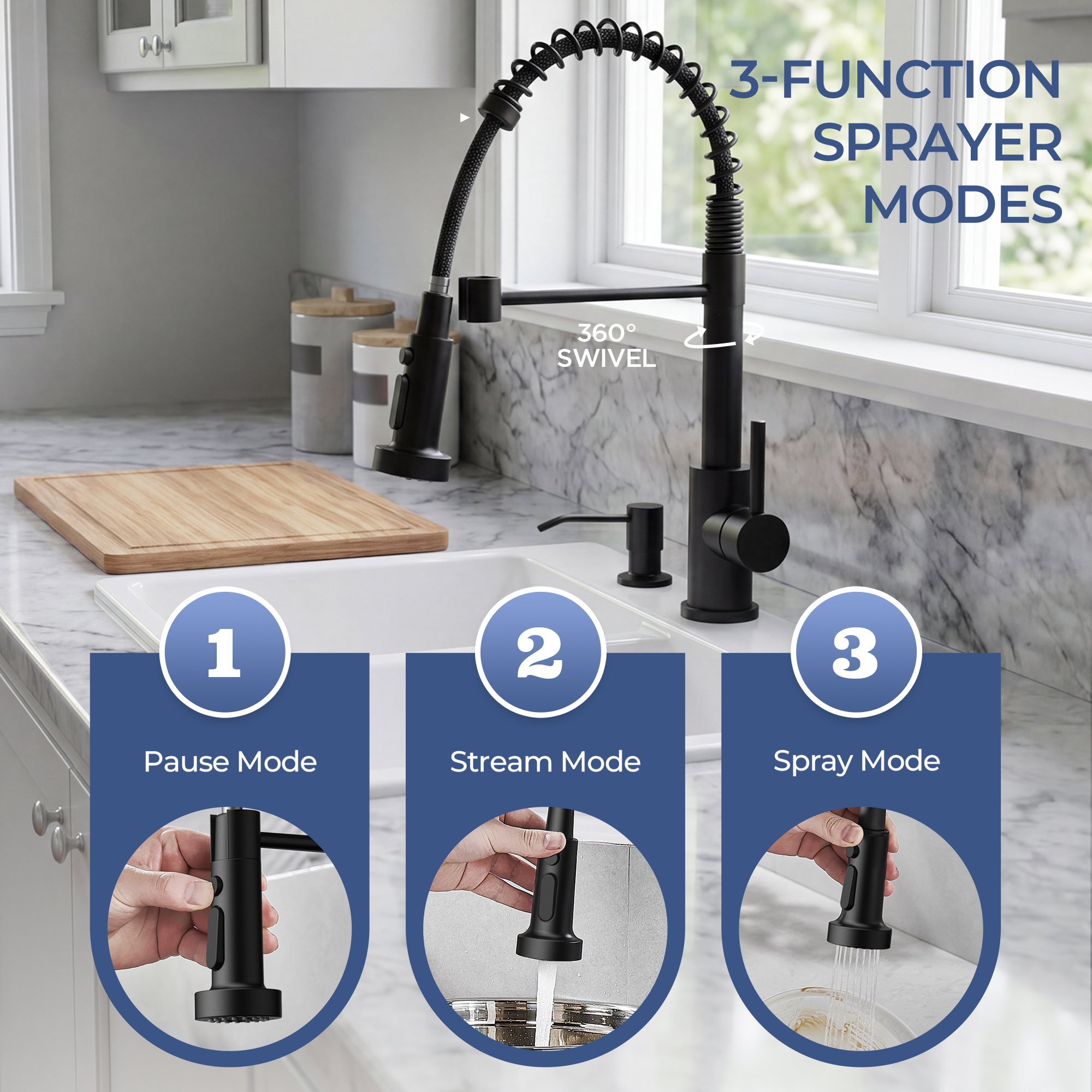 TVOFEK Matte Black Kitchen Faucet with 3-Mode Sprayer photo 4