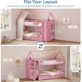 thumbnail image 4 of Metal Bunk Bed Twin Over Twin Loft Bed with Globe String Lights and 6 Storage Drawers, House Shaped Low Bunk Beds with Charging Stations & Montessori Bookshelf, Safety Guardrail and Ladder, Pink, 4 of 9